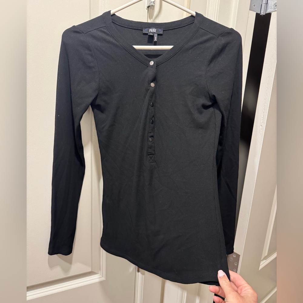 PAIGE Charcoal Ribbed Henley Top